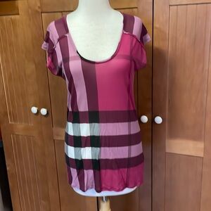 Burberry Brit berry plaid short sleeves small top.